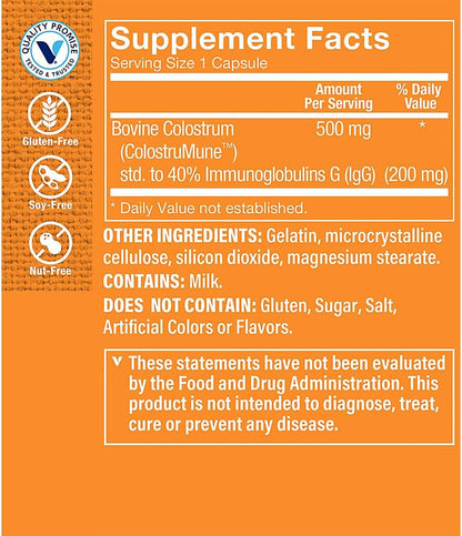 The Vitamin Shoppe Colostrum 40% IgG – Immune Support Food Supplement (120 Capsules)