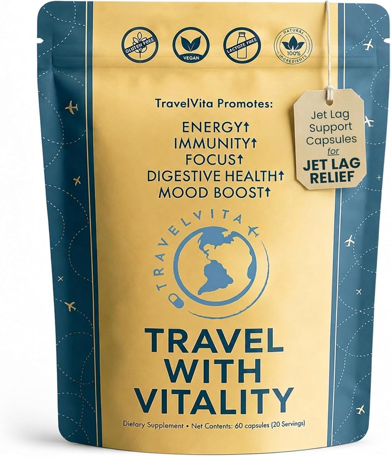 TravelVita Natural Travel Pills - Travel Supplement for Jet Lag, Digestion, Immunity & Energy (30-Day Supply) - görsel 1