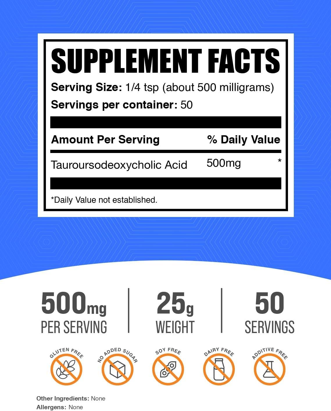 BulkSupplements.com TUDCA Powder - Tauroursodeoxycholic Acid 500mg - Liver Support Supplement - Gluten-free, 25g - görsel 2