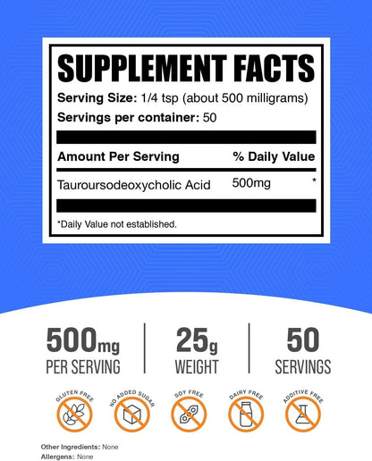 BulkSupplements.com TUDCA Powder - Tauroursodeoxycholic Acid 500mg - Liver Support Supplement - Gluten-free, 25g