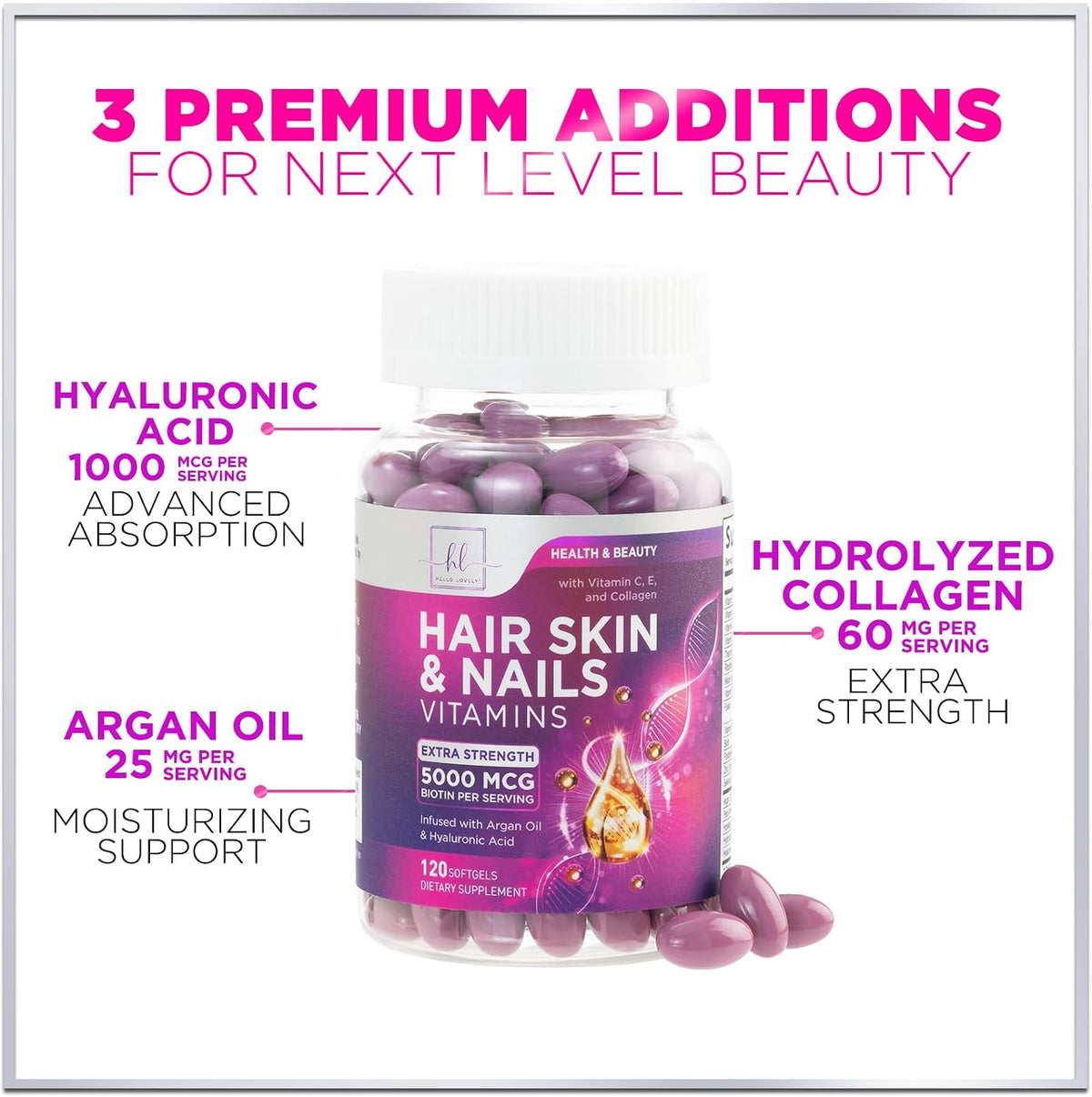 Hair Vitamins for Women for Hair Growth – Argan-Infused with Collagen, Biotin & Hyaluronic Acid - görsel 5