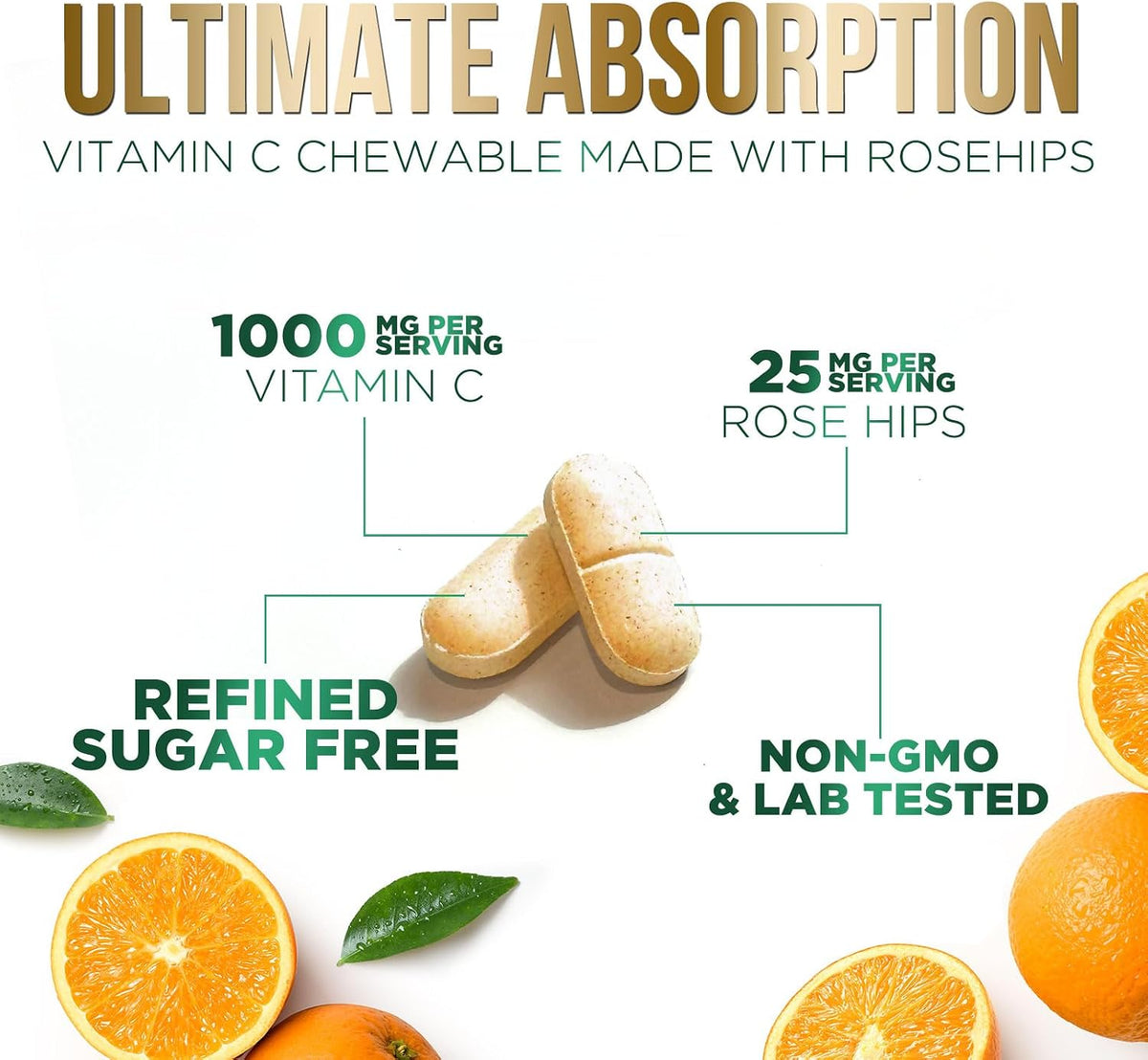 Nature's Nutrition Vitamin C 1000mg Chewable with Rose Hips – Sugar Free – 60 Tablets - görsel 3
