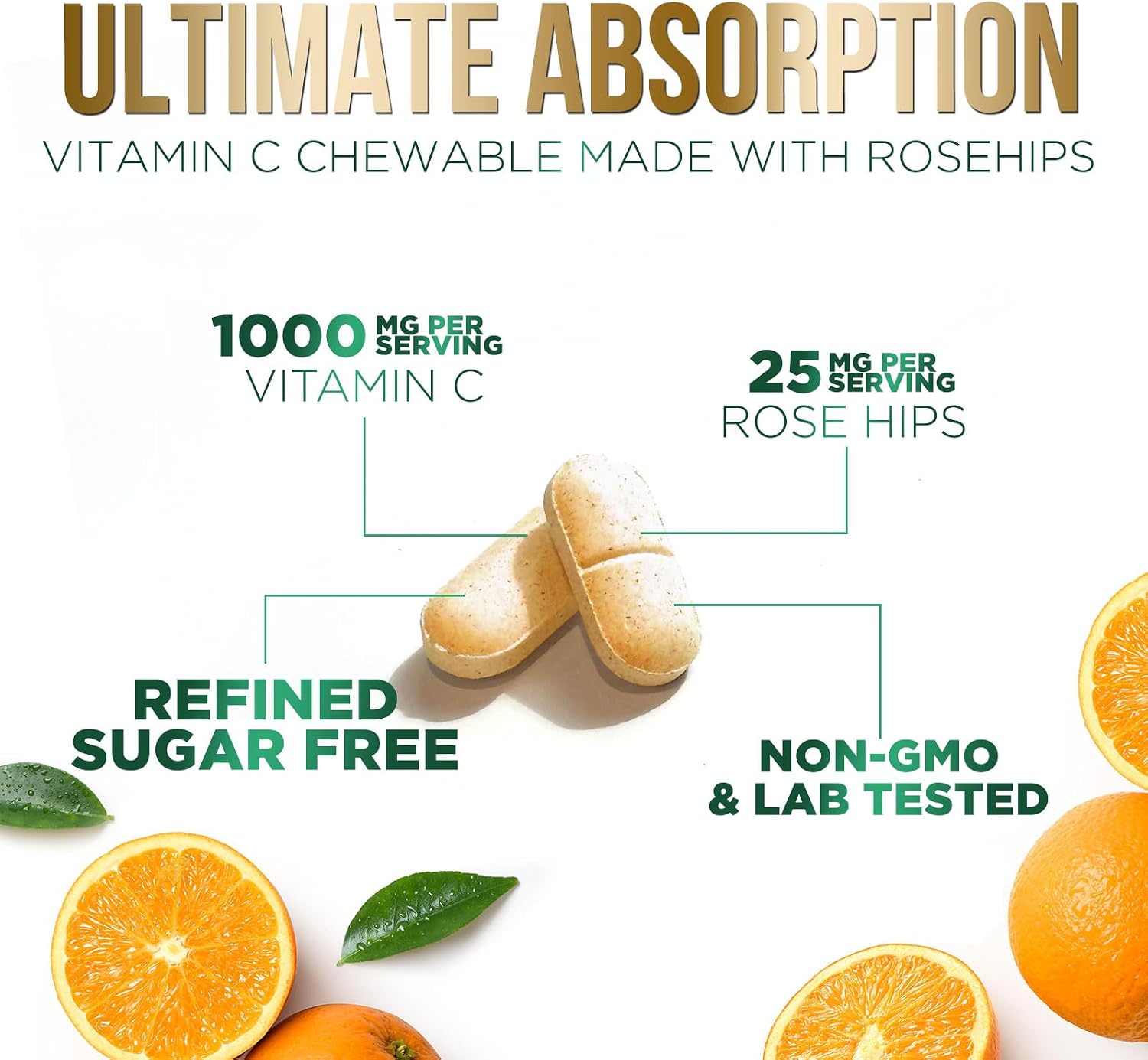 Nature's Nutrition Vitamin C 1000mg Chewable with Rose Hips – Sugar Free – 60 Tablets - görsel 3
