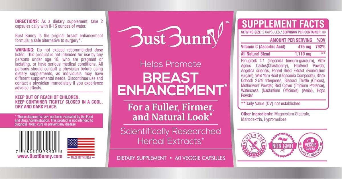 Bust Bunny Breast Enhancement Capsules - Vegan, Non-GMO, Gluten-Free - görsel 6