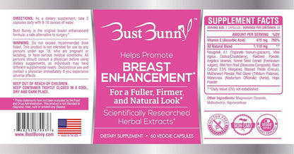 Bust Bunny Breast Enhancement Pills – Vegan, 3-Month Supply
