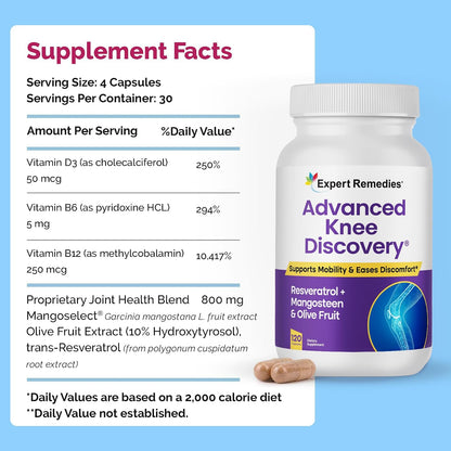 Knee Joint Support Supplement – Fast-Acting Blend with Mangoselect, Olive Fruit, & Trans-Resveratrol, Non-GM, 120 Count
