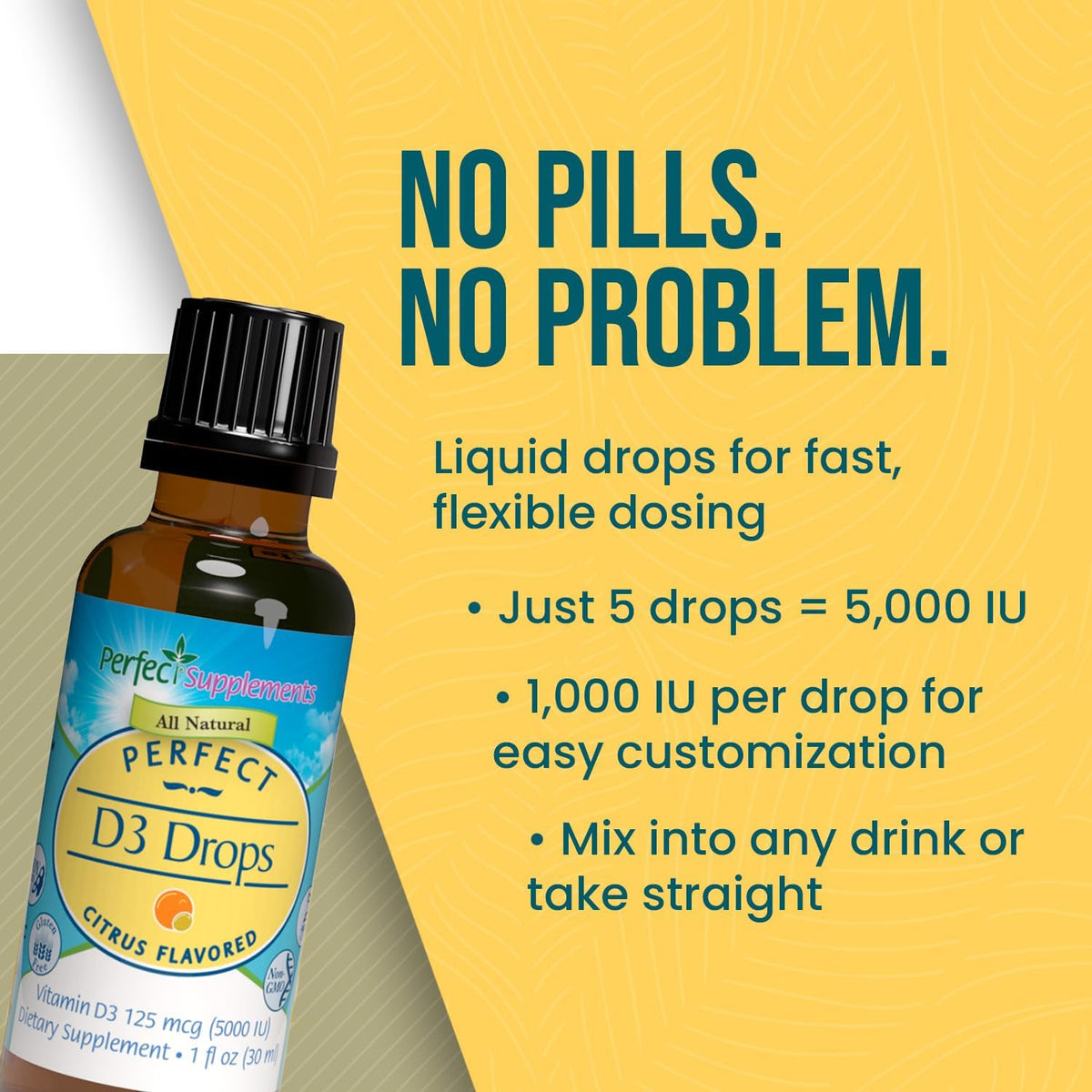 Perfect Supplements Vitamin D3 Drops – 1 fl oz (30 ml) – 5,000 IU per Serving - görsel 2