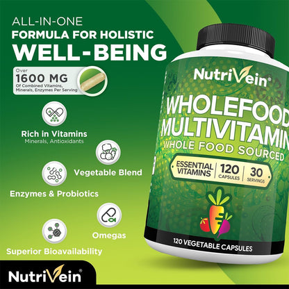 Nutrivein Whole Food Multivitamin for Men and Women – 120 Vegan Capsules