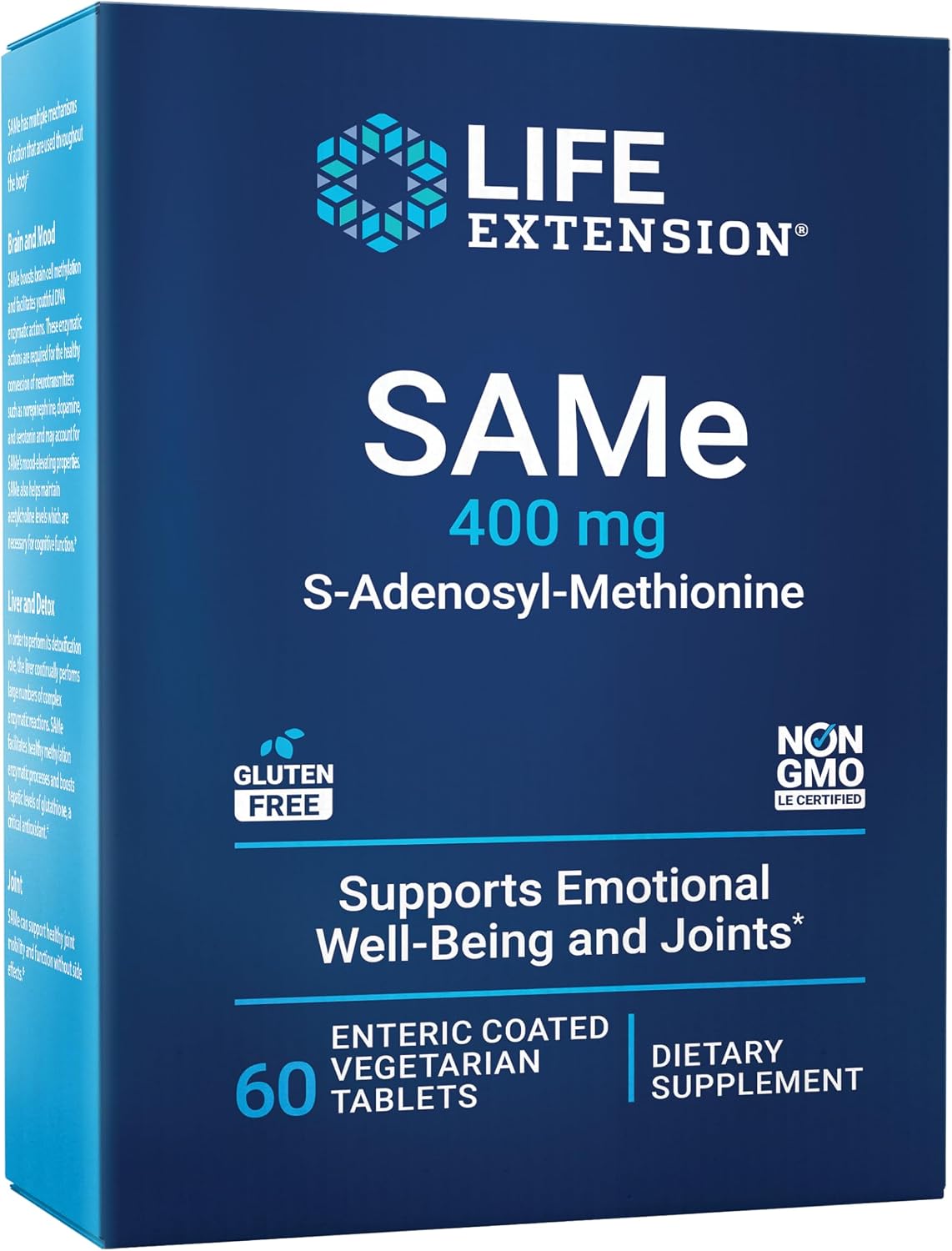 Life Extension SAMe 400 mg - S-Adenosyl-Methionine Supplement for Mood, Joint and Liver Support, 60 Enteric-Coated Tablets - görsel 1