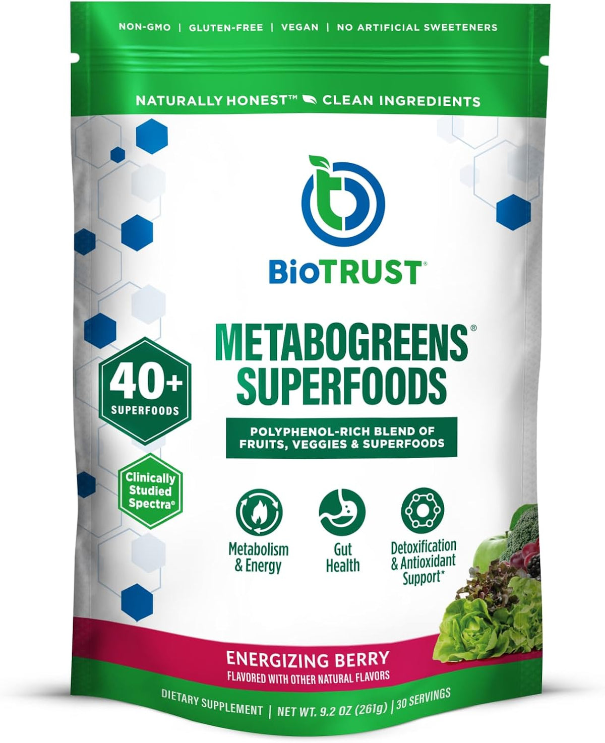 BioTrust Metabo Greens Superfood Powder – Energising Berry (30 Servings) - görsel 1