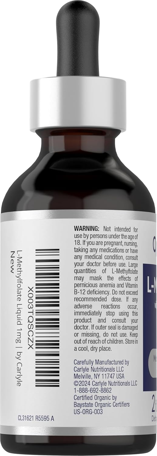 Carlyle L-Methylfolate Drops 1mg - 59ml - Liquid Sublingual Supplement with Organic Glycerine - Fruit Punch Flavour - Vegetarian, Non-GM - görsel 3