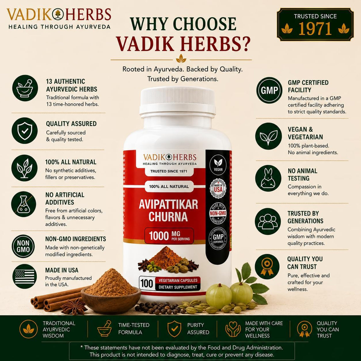 Vadik Herbs Avipattikar Churna, Amla Capsules with Pippali & Ginger, 100 Capsules - görsel 7