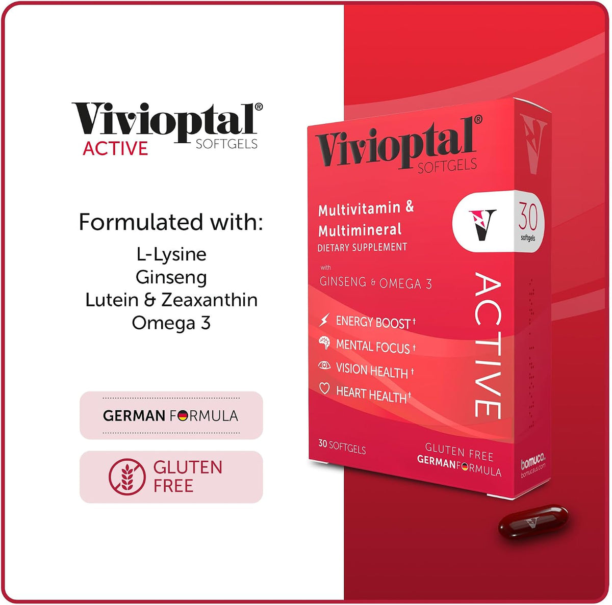 Vivioptal Active Multivitamin & Multimineral with Ginseng and Omega-3, 30 Softgels - görsel 5