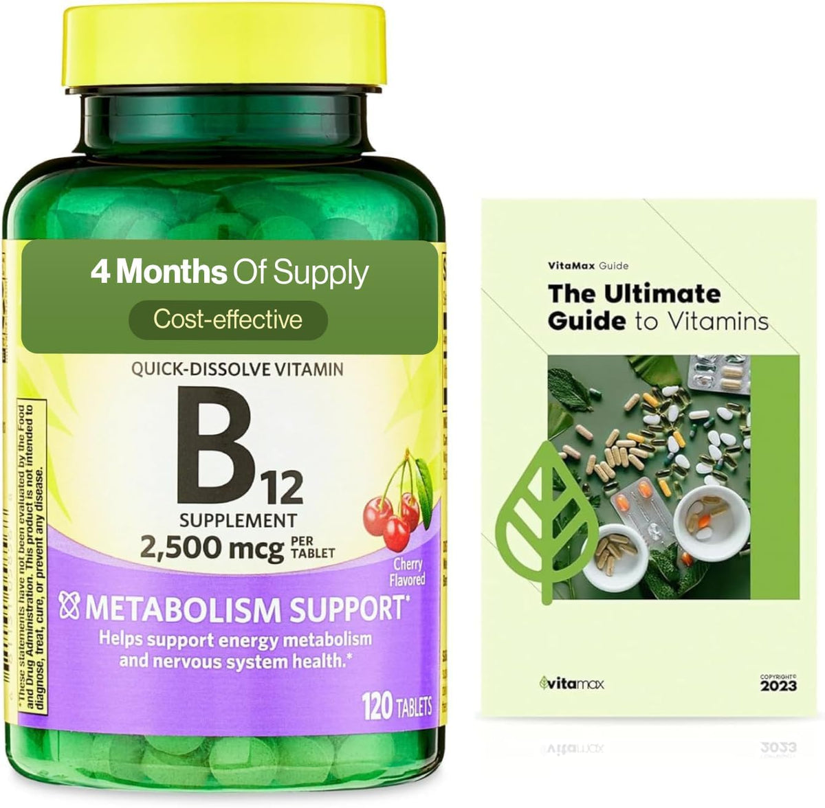 Spring Valley Vitamin B12 Quick-Dissolve Tablets, 2500 mcg, Cherry Flavour, 120 Tablets - görsel 1