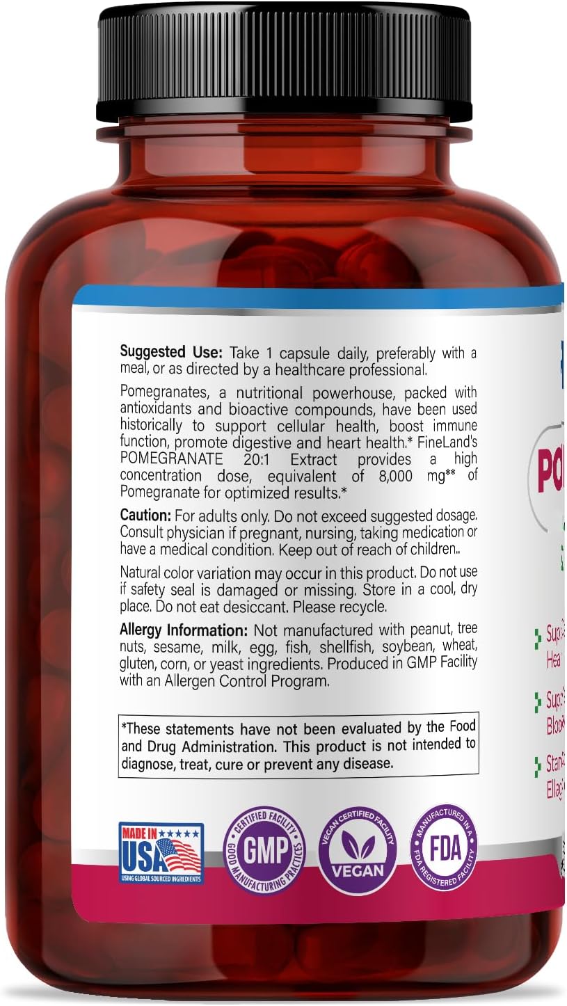 FineLand Pomegranate Extract 20:1 - 40% Ellagic Acid - Antioxidant Supplement - 120 Vegan Capsules - görsel 9