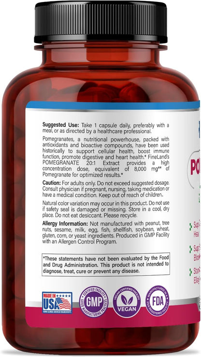 FineLand Pomegranate Extract 20:1 - 40% Ellagic Acid - Antioxidant Supplement - 120 Vegan Capsules