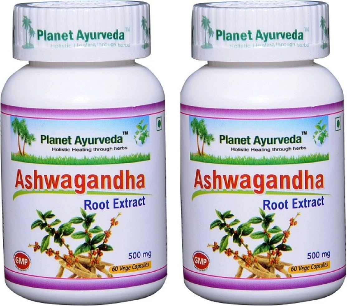 Planet Ayurveda Ashwagandha, 500mg Veg Capsules - 2 Bottles - görsel 1