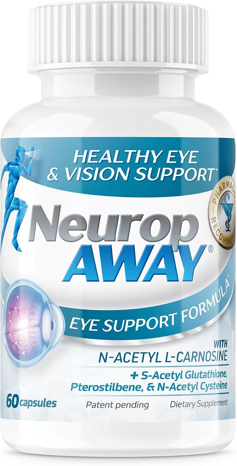 NeuropAWAY Eye Support Food Supplement – 60 Capsules with Lutein, N-Acetyl L-Carnosine, S-Acetyl Glutathione, N-Acetyl Cysteine, Pterostilbene, Lycopene, Zeaxanthin to Support Healthy Vision, Helps with Blurred and Dry Eyes - görsel 1