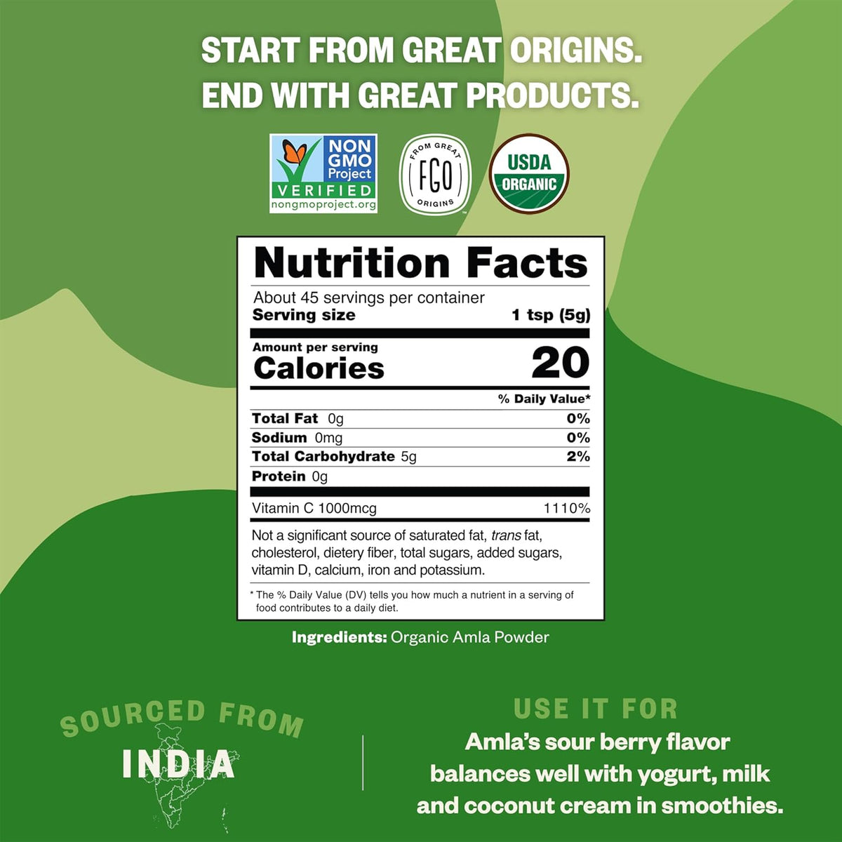 FGO Organic Amla Powder, 8oz – USDA Organic Indian Gooseberry (Amalaki), Non-GMO Natural Vitamin C - görsel 3