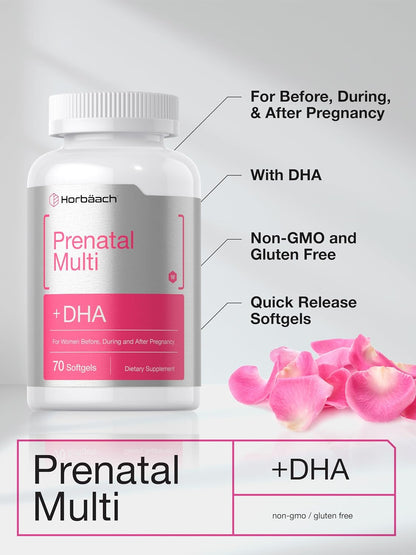 Horbäach Women's Prenatal Multivitamin with DHA, Iron and Folic Acid - 70 Soft gel capsules