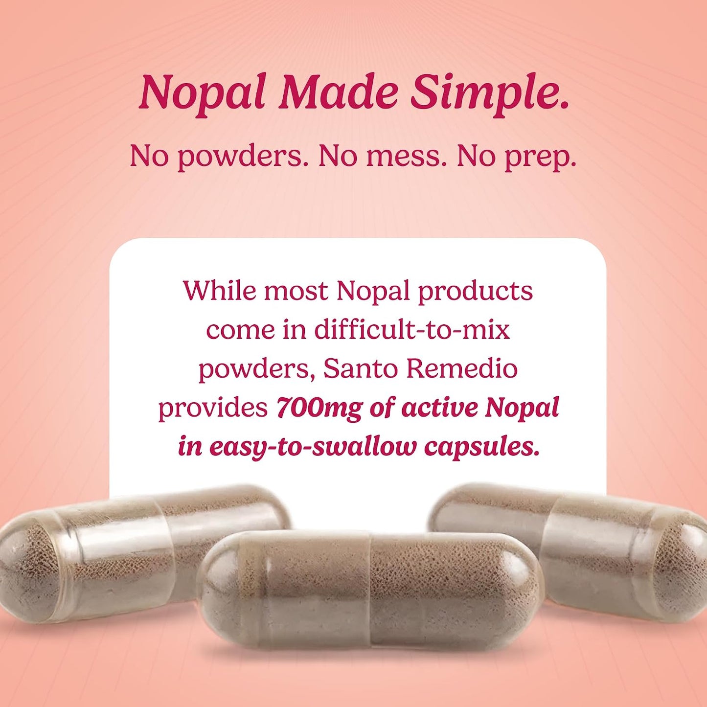 Santo Remedio Nopal, Sugar and Gluten-free Food Supplement, Prickly Pear Cactus Food Supplement, 700 mg, 180 Capsules, 90 Servings Per Container - görsel 4