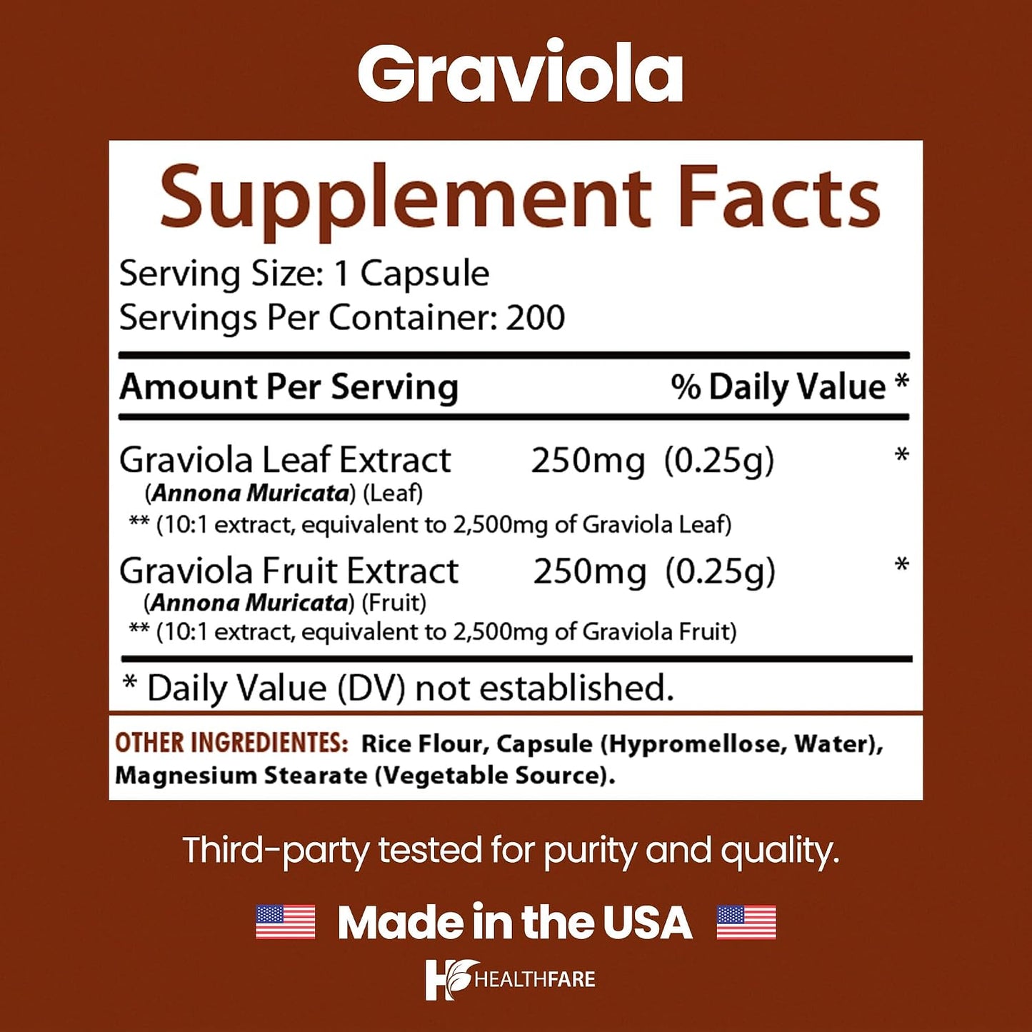 Healthfare Graviola Soursop Extract 5000mg | Annona Muricata | 200 Vegan Capsules | High Potency Leaf & Fruit Blend | Non-GM | Gluten-Free - görsel 3