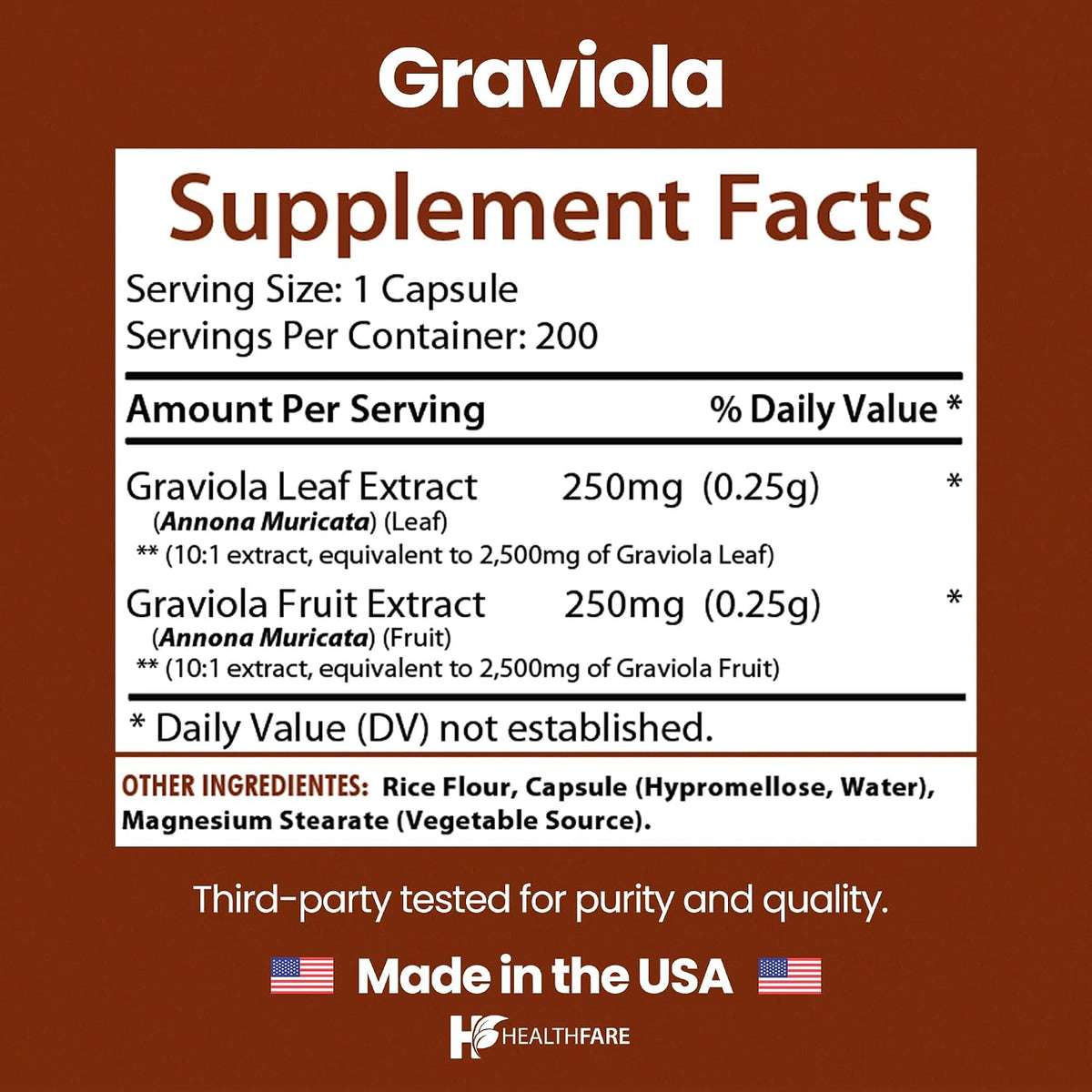 Healthfare Graviola Soursop Extract 5000mg | Annona Muricata | 200 Vegan Capsules | High Potency Leaf & Fruit Blend | Non-GM | Gluten-Free - görsel 3
