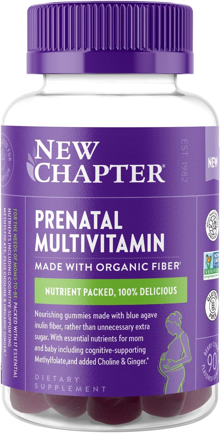 New Chapter Prenatal Multivitamin Gummies – 67% Less Sugar, Prenatal Gummies for Mum & Healthy Baby with Methylfolate, Vitamin D3, Choline + Ginger, Non-GMO, Gluten-free, Berry Citrus, 90ct - görsel 1