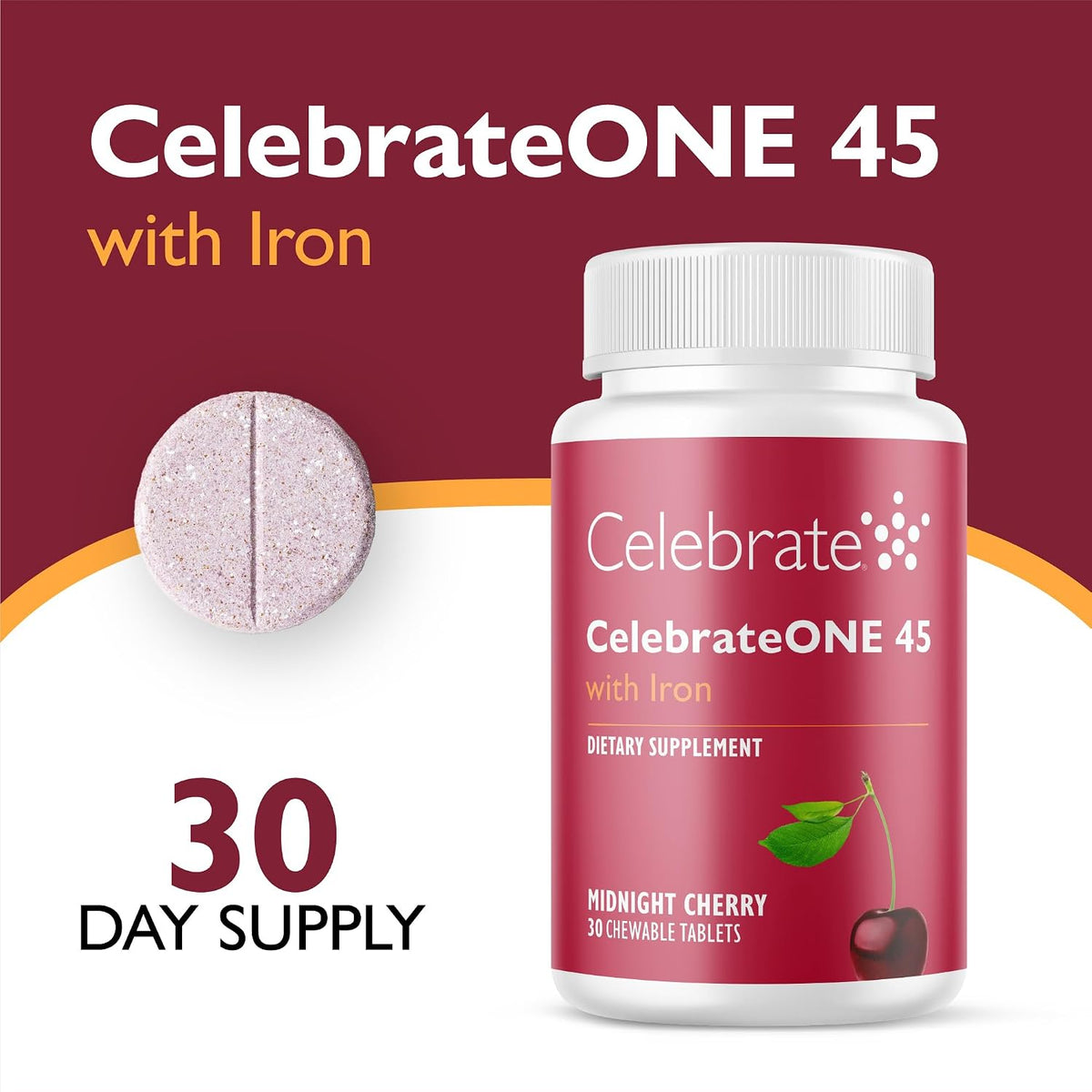 CelebrateONE 45 Bariatric Multivitamin with Iron – Once Daily Midnight Cherry Chewable for Gastric Sleeve & Bypass Patients – 45 mg Iron, 30 Tablets, 1 Month Supply - görsel 2