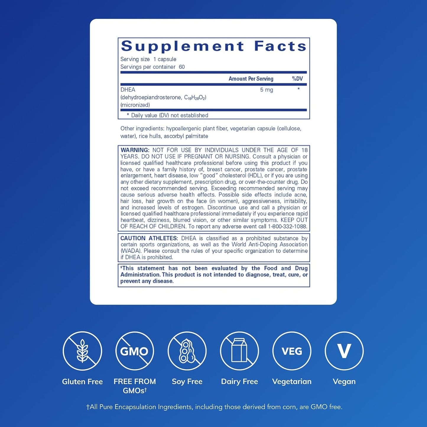 Pure Encapsulations DHEA 5 mg - Micronised DHEA for Immune & Hormone Support - 60 Capsules - görsel 2
