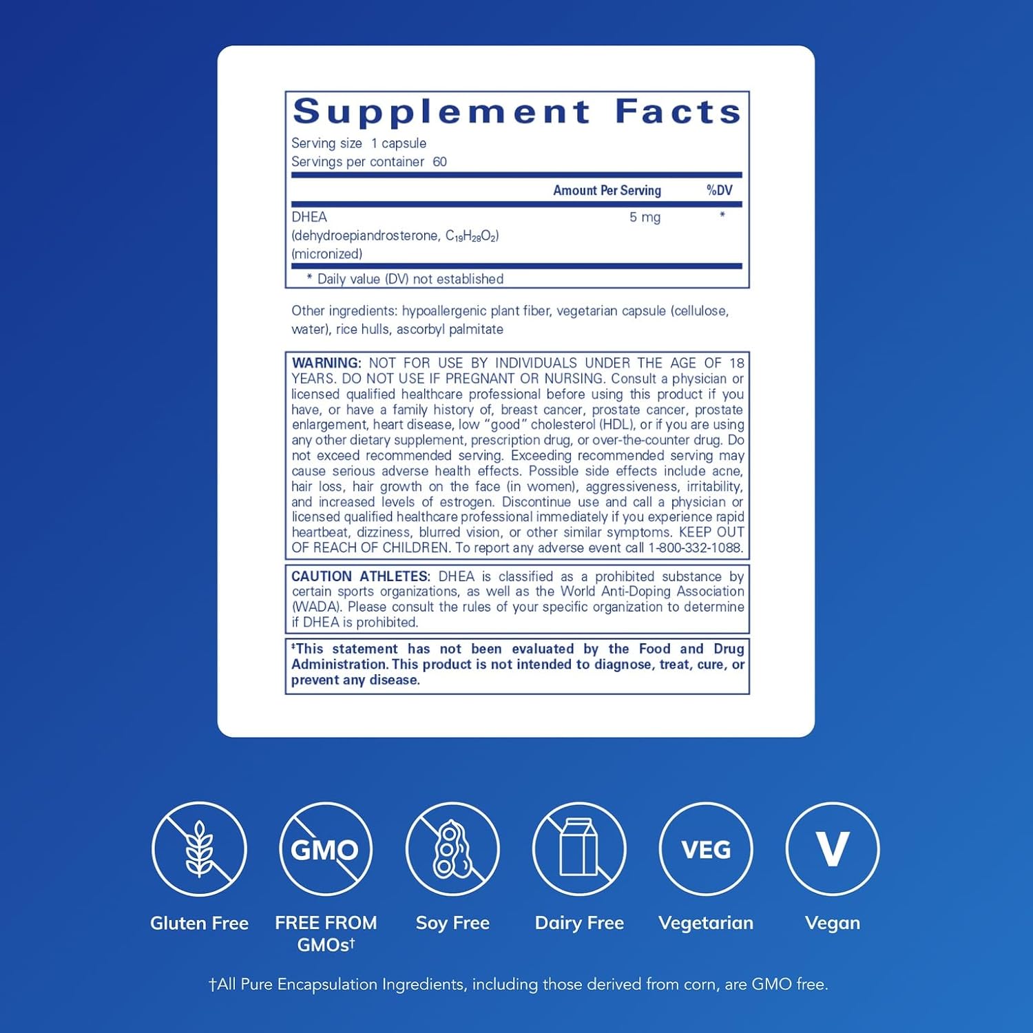 Pure Encapsulations DHEA 5 mg - Micronised DHEA for Immune & Hormone Support - 60 Capsules - görsel 2