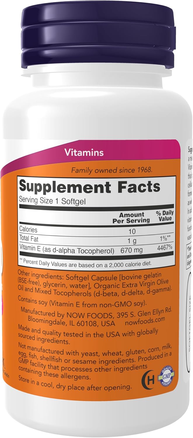 NOW Foods Vitamin E 1,000 IU Mixed Tocopherols - 50 Softgels - görsel 2