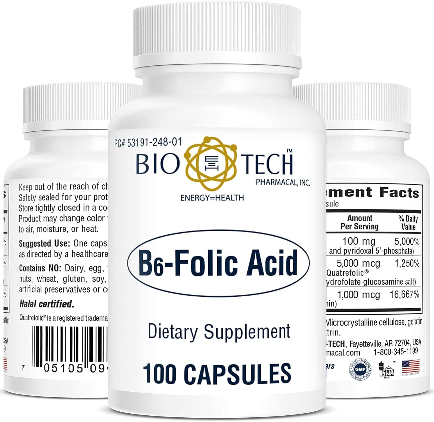 Bio-Tech Pharmacal B6-Folic Acid, 100 Capsules - görsel 1