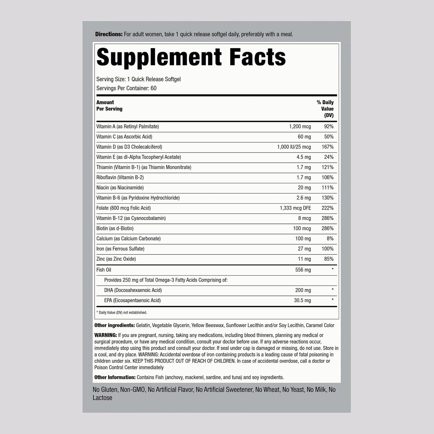Piping Rock Prenatal Vitamins for Women with DHA | 60 Softgels | Multivitamin with Iron, Folic Acid, Omega 3 | Ultra Complex Supplement | GM-free, Gluten-free - görsel 2