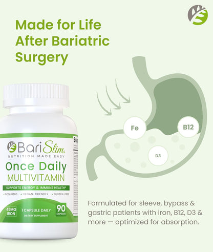 BariSlim Once Daily Bariatric Multivitamin Capsules - 45mg Iron - 90 Day Supply