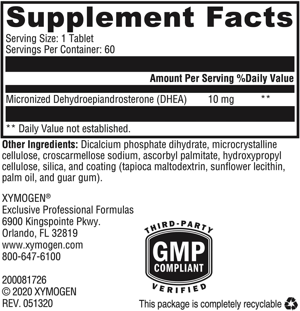 XYMOGEN DHEA Micronised - 10 mg Dehydroepiandrosterone - Androgen and Oestrogen Support - Gluten-Free, Soya-free & Dairy-free - 60 Tablets - görsel 2