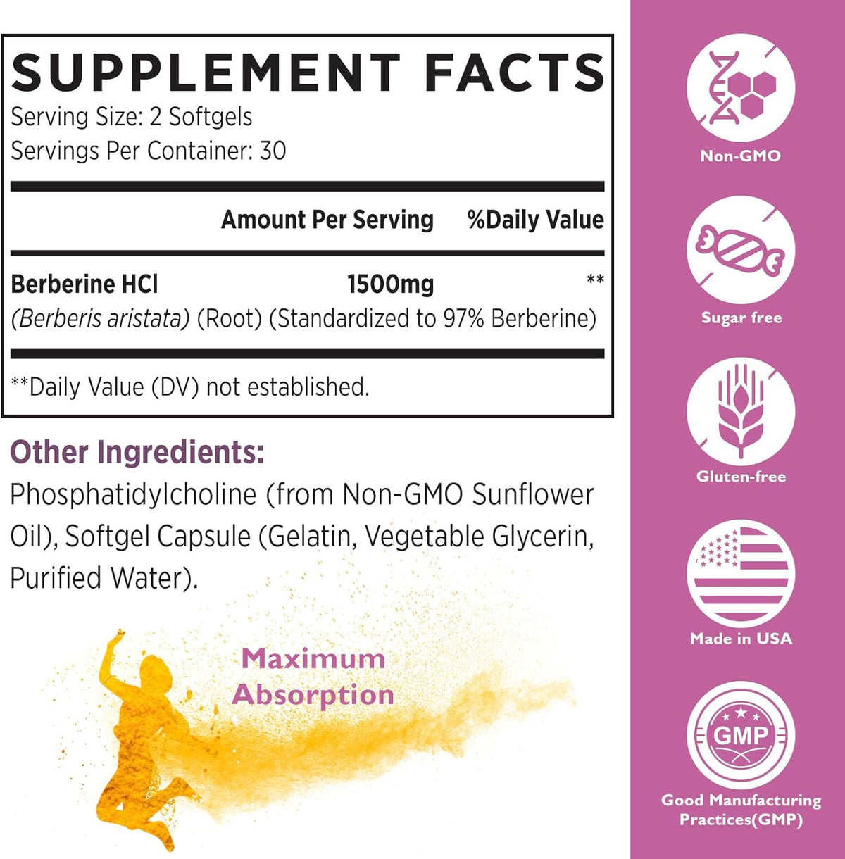 KoNefancy Liposomal Berberine Supplement 1500mg - High Bioavailability, Sugar-Free, 120 Softgels - görsel 6
