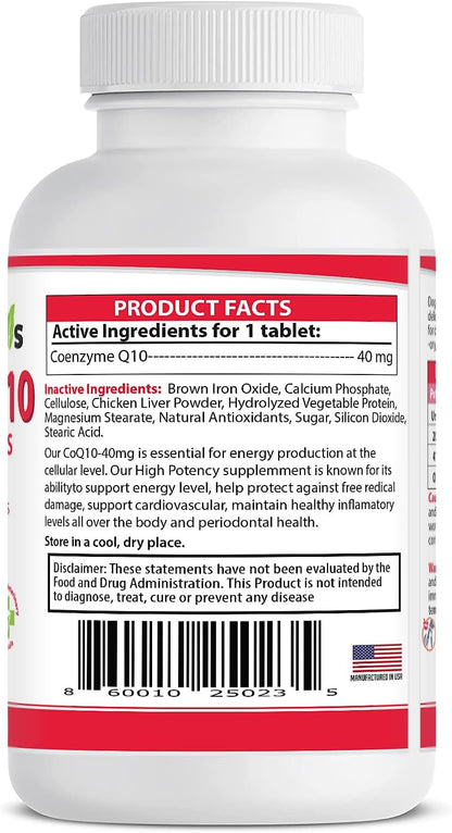 Coenzyme Q10 High Potency COQ10-40mg UBIQUINOL for Dogs (120 Tablets) - Made in USA