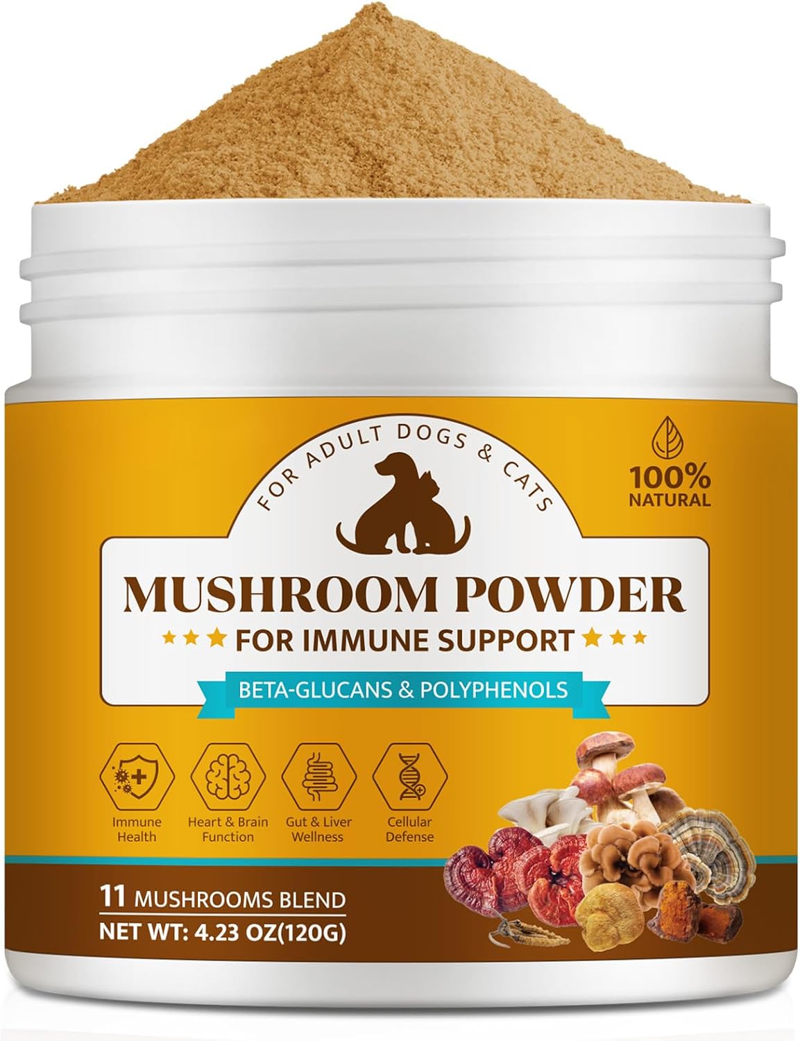 Organic Mushroom Supplement Powder for Dogs & Cats – 11 Mushroom Complex with Turkey Tail, Reishi & Cordyceps, Supports Lipoma, Lumps & Bumps Relief, Immune & Skin Health, 120g - görsel 1