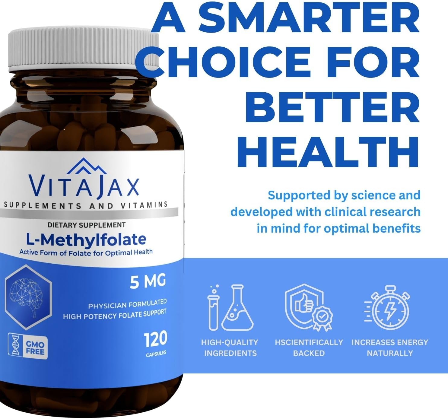L-Methylfolate 5 mg - 120 Capsules - Active Folate Supplement - görsel 7