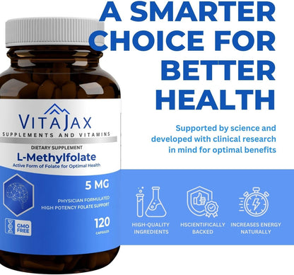 L-Methylfolate 5 mg - 120 Capsules - Active Folate Supplement