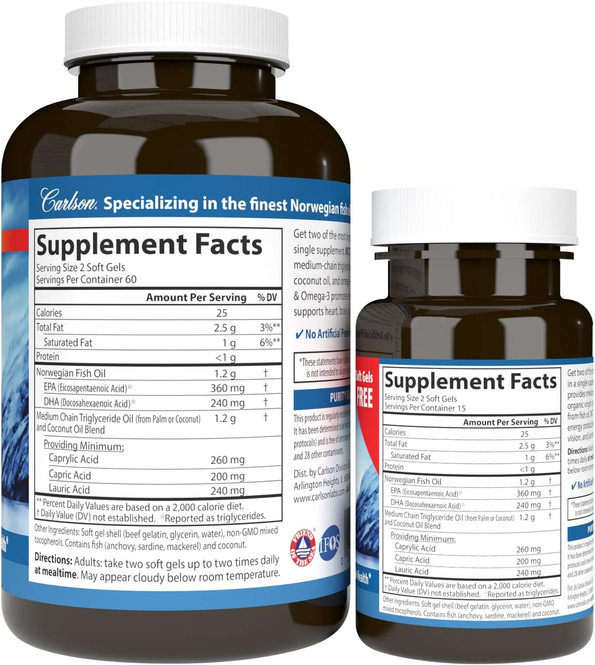 Carlson MCT & Omega-3 Softgels - Coconut Oil, EPA & DHA, 150 Softgels - görsel 2