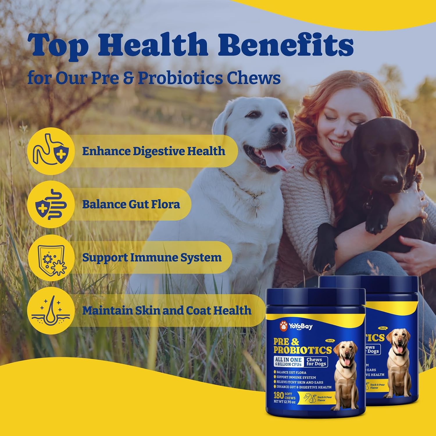 YoYoBay Probiotics for Dogs – Digestive Health, Immune Support, Itchy Skin Relief – Duck & Pear Flavour, 360 Chews (2 Pack) - görsel 5