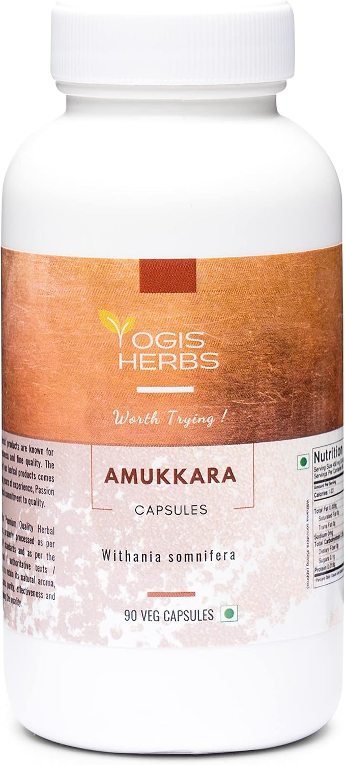 YOGIS HERBS Amukkara Capsules - Ashwagandha Root, Herbal Supplement, Stress Support, 90 Veg Capsules - görsel 1