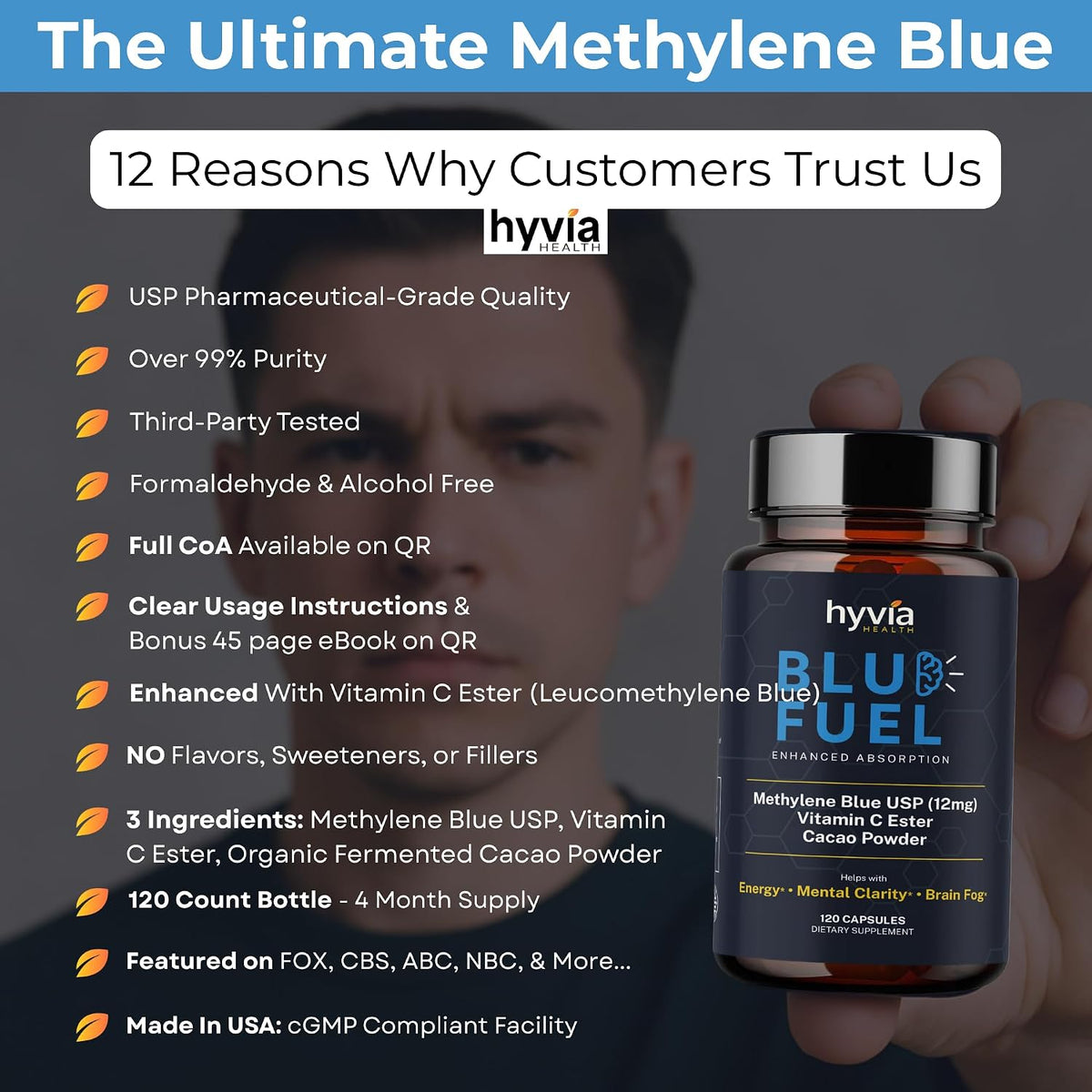 Methylene Blue Capsules - USP Pharmaceutical Grade with Vitamin C - 120 Capsules - görsel 7