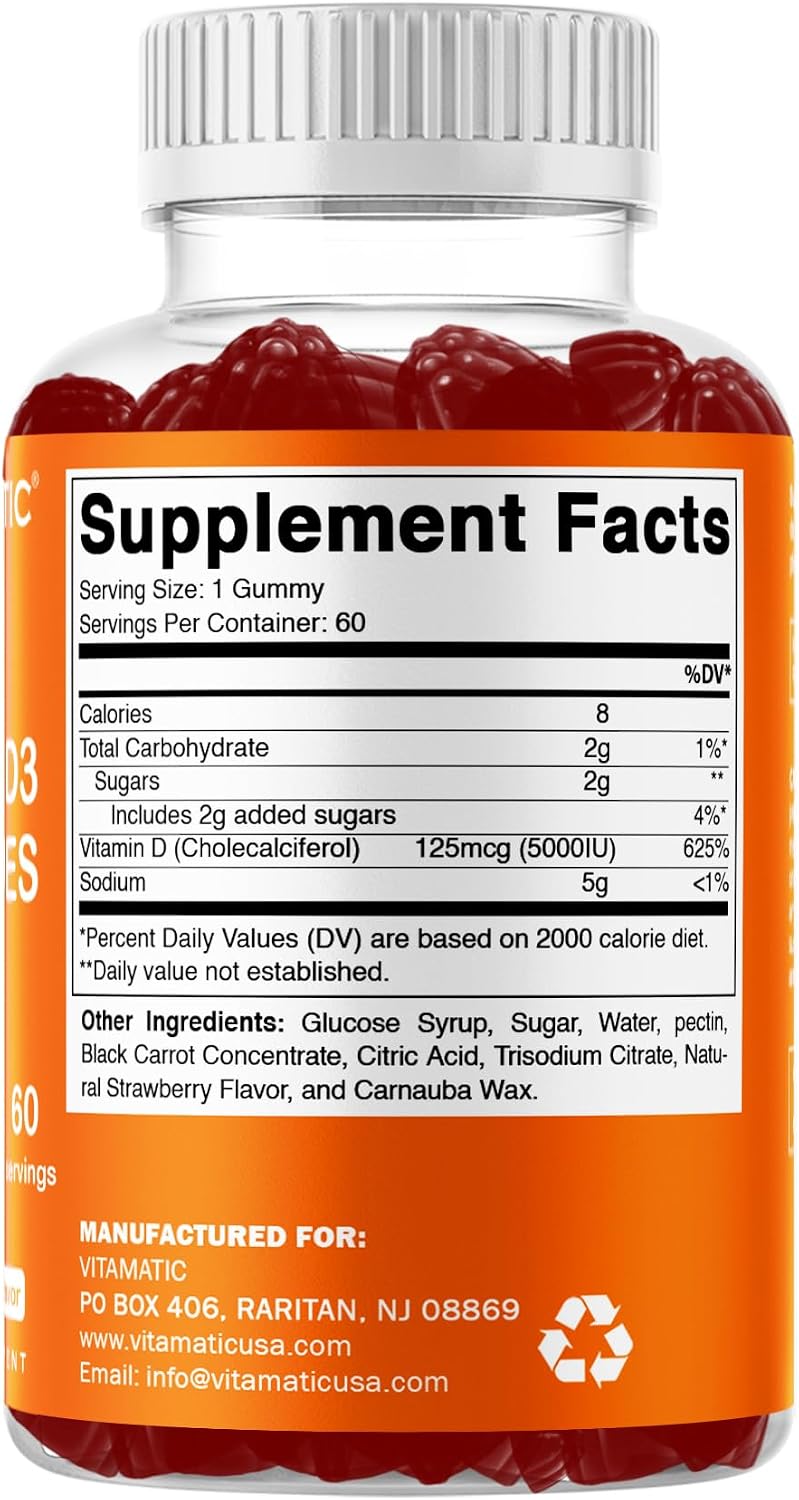 Vitamatic Vitamin D3 Gummies – 5000 IU Per Gummy – 60 Gummies - görsel 8