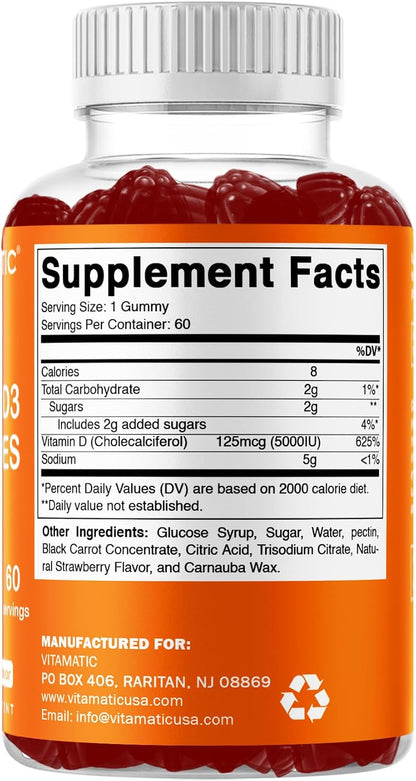 Vitamatic Vitamin D3 Gummies – 5000 IU Per Gummy – 60 Gummies