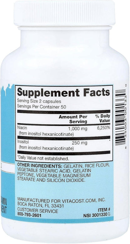 Vitacost Niacin, Non-Flushing, 100 Capsules (500 mg per Capsule)