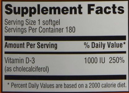 Trader Joe's Vitamin D3 1000 IU, 180 Softgels