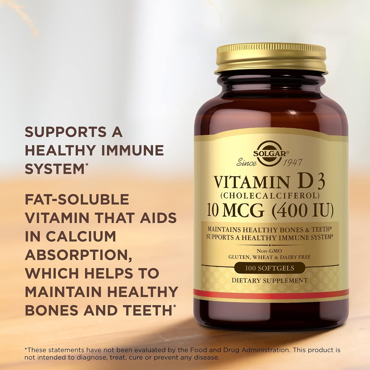 Solgar Vitamin D3 (Cholecalciferol) 10 µg (400 IU) – 100 Softgels - görsel 5